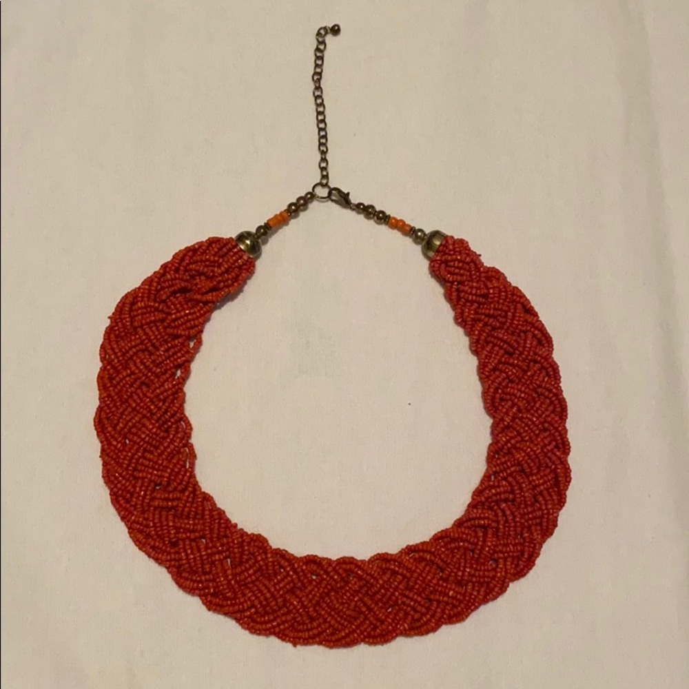 Red/Orange Braided Bead Necklace